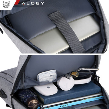 Batoh taška na notebook 15,6" velký voděodolný s USB portem Unisex 44x34x13cm do letadla Alogy Backpack Grey