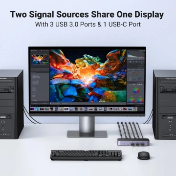 Przełącznik KVM Ugreen CM664 HDMI 4K 60Hz USB-C Pilot 2w1 5Gb/s Czarny