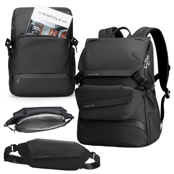 Mark Ryden Backpack with Detachable Waist Bag 2 in 1, Hand Luggage, Free, Waterproof 18L, with 15.6" Laptop Pocket, Waist Bag, City, Travel 40x30x14 cm - Black