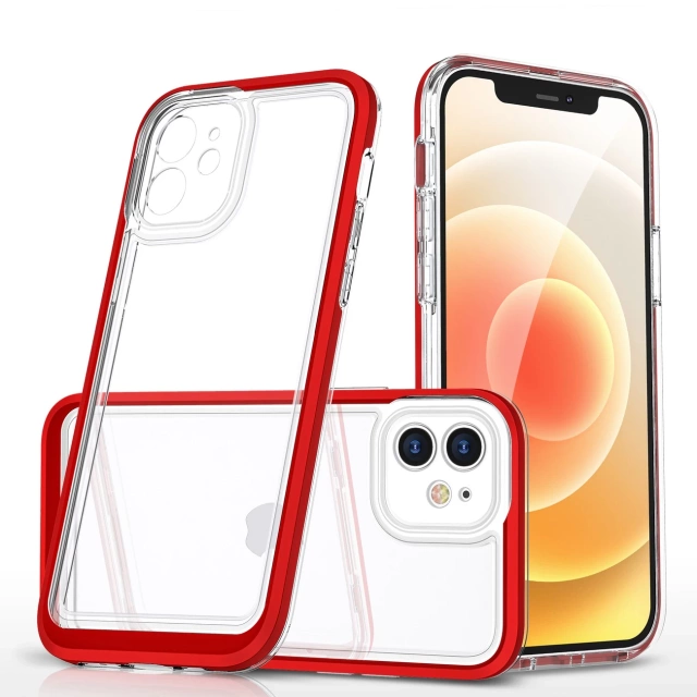 Clear 3in1 case for iPhone 12 gel cover with frame red