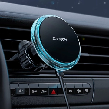 Магнітний автомобільний тримач Joyroom Qi Бездротовий індукційний зарядний пристрій 15 Вт (сумісний з MagSafe для iPhone) Повітряний отвір сріблястий (JR-ZS291)