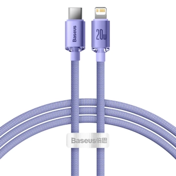 Baseus Crystal Shine Series kabel USB kabel pro rychlé nabíjení a přenos dat USB typu C - Lightning 20W 1,2m fialový (CAJY000205)