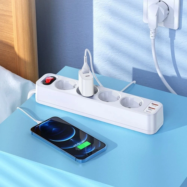 HOCO 4portový prodlužovací kabel 2x USB-A typu C PD QC3.0 20W NS1 1,8 m