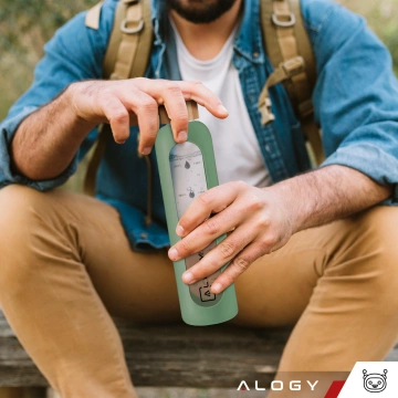 Alogy Large Glass Bottle Drinking Bottle Motivational Measuring Cup 1l 1000ml Silicone Case Olive
