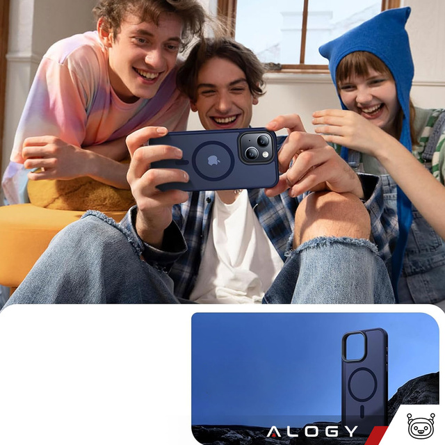 Чохол для iPhone 15 Plus MagSafe Matt Case Cover матовий Alogy Ring броньований чохол для телефону Темно-синє скло