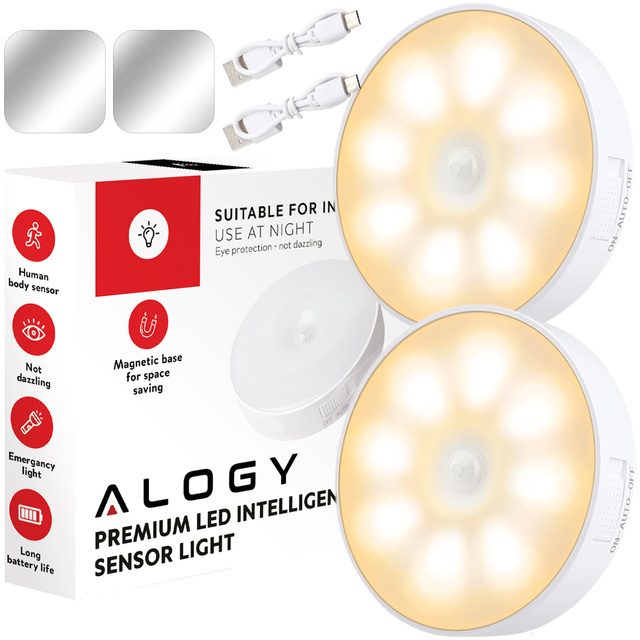 2x Lampa LED pohybový senzor súmrak nočná lampa Alogy Sensor Light Bezdrôtové osvetlenie nábytku Teplé svetlo 3000k