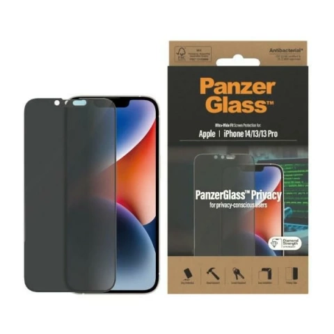 PanzerGlass Ultra-Wide Fit pro iPhone 14 / 13 Pro / 13 6,1" Ochrana soukromí Antibakteriální P2771
