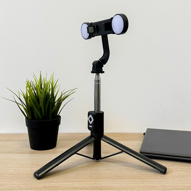 Selfie Stick Phone Holder Tripod Ring LED Tripod with Bluetooth Remote Control Black