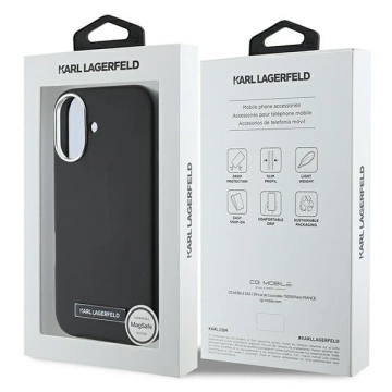 Karl Lagerfeld Hülle für iPhone 16 Plus 6,7" Schwarzes MagSafe Hardcase FW Metallplatte