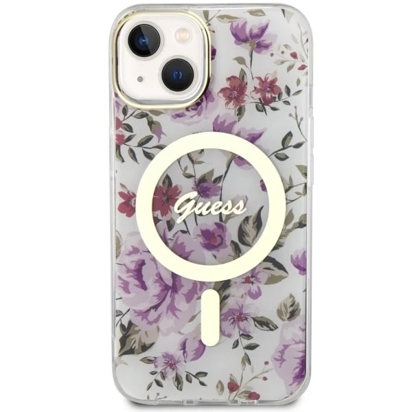 Pevné puzdro Etui Guess GUHMP14SHCFWST na iPhone 14 6,1" Flower MagSafe