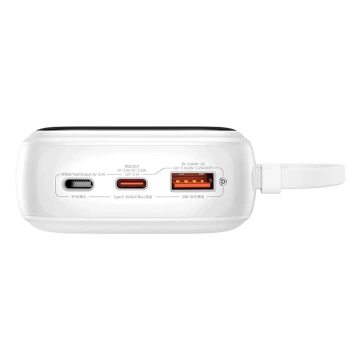 Батарея живлення Baseus Qpow Pro 20000mAh 22,5W із вбудованим кабелем USB-C і дисплеєм - білий