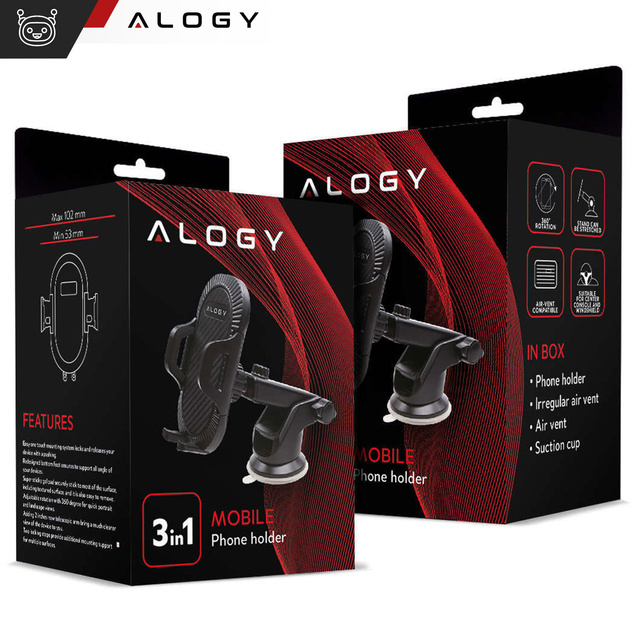 Alogy 3-in-1 car phone holder for the windshield for the dashboard grille Black