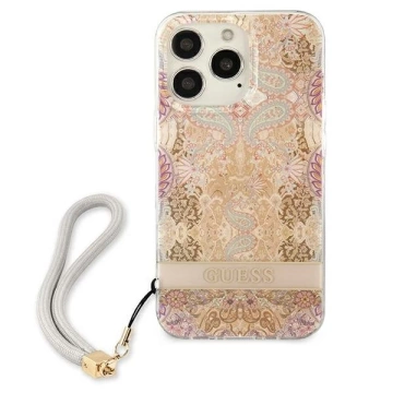 Guess GUHCP13LHFLSD iPhone 13 Pro / 13 6,1" złoty/zlatý pevný obal Flower Strap