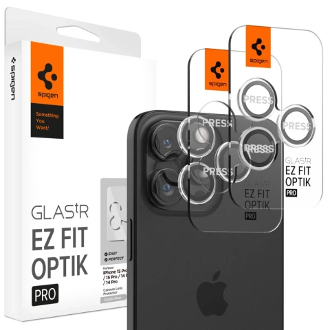 2 x Spigen Optik.TR ”Ez Fit” Camera Protector for iPhone 14 Pro / Pro Max / 15 Pro / Pro Max Crystal Clear