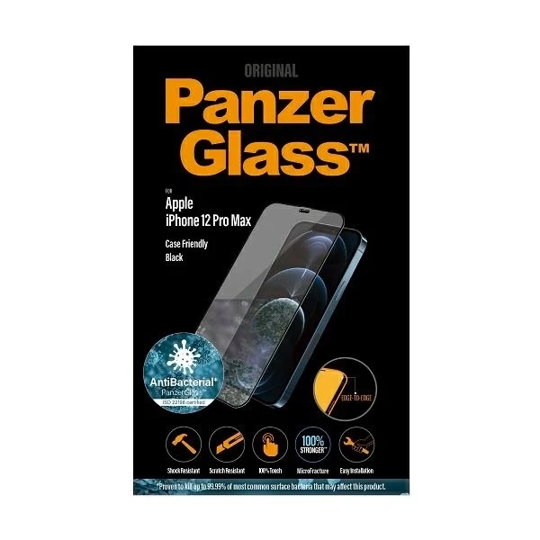 PanzerGlass E2E Super sklo pro iPhone 12 Pro Max Case Friendly Antibakteriální mikrofraktura černá/černá