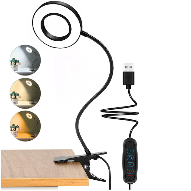 Lampa flexibilné kruhové svietidlo Alogy klip krúžok na stôl flexibilné univerzálne diaľkové ovládanie USB Black