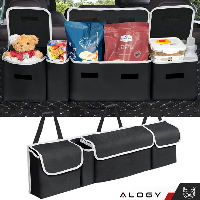 Organizér do auta Taška do kufra auta, veľký kufor na sedačku na suchý zips, Alogy Black