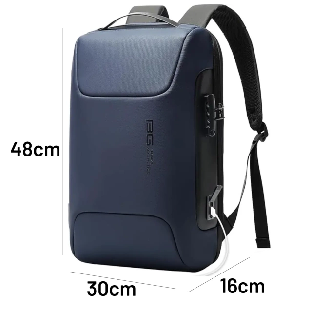 Bange Waterproof Anti-Theft Backpack for 15.6" Laptop, City Travel, 48x30x16 cm, for Work, Airplane, Men's, Women's, with USB Port and Combination Lock, Navy Blue