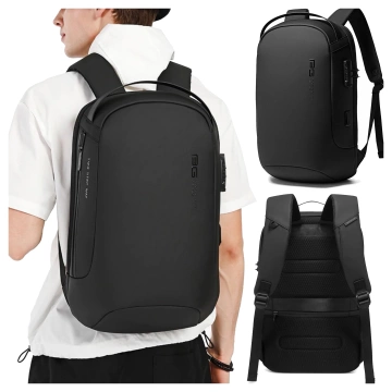 Bange wasserdichter Rucksack für 15,6-Zoll-Laptop, Stadtreisender, 45 x 30 x 16 cm, für Arbeit, Flugzeug, Herren, Damen, mit USB-Anschluss Schwarz