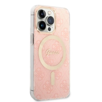 Zestaw Guess GUBPP13XH4EACSP Case  Charger iPhone 13 Pro Max różowy/pink hard case 4G Print MagSafe
