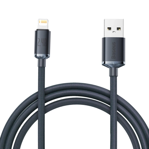 Kábel Baseus Crystal Shine Series USB kábel pre rýchle nabíjanie a prenos dát USB Typ A - Lightning 2.4A 2m čierny (CAJY000101)
