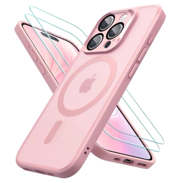 3w1 Zestaw Etui Hybrydowe + Szkło do Apple iPhone 16 Pro Max obudowa ochronna Hybrydowe MagSafe z ochroną obiektywu case + 2x Szkło hartowane ochronne na telefon Alogy 3in1 Case Pack Różowe