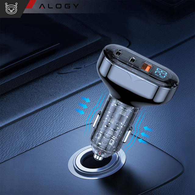 Car charger 2x USB-C C PD 36W USB QC 3.0 LED fast for the phone, powerful 72W Alogy black Case