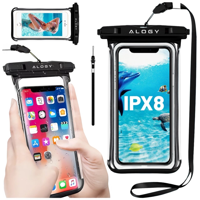 Handyhülle Wasserdichtes Gehäuse Alogy universal IPX8 bis 6,5 Schwarz