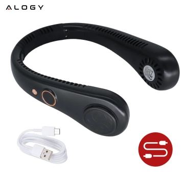 Міні-циркулятор для шиї Alogy BreezeNeck™ з дисплеєм, 1500 мАг, чорний