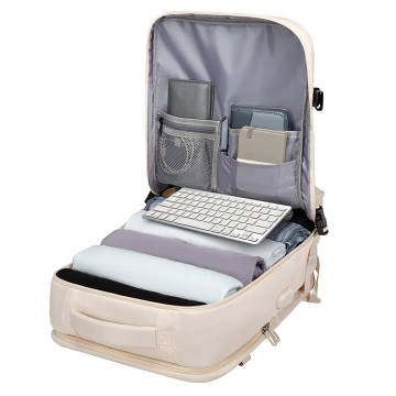 Vodeodolný batoh Bange na 15,6" notebook, cestovanie po meste, 46x31,5x20 cm, do práce, do lietadla, pánsky, dámsky, s USB portom, béžový