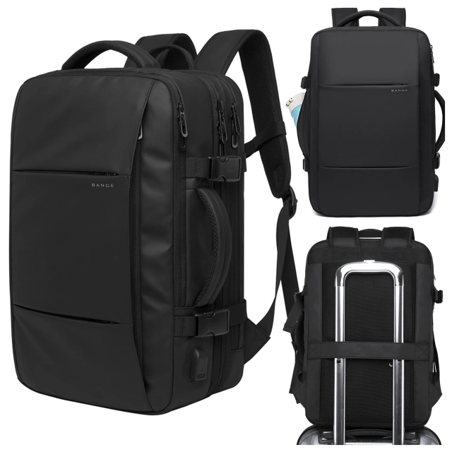 Travel backpack Bange BackPack business expandable backpack Capacious bag for 17.3" laptop with USB port Black