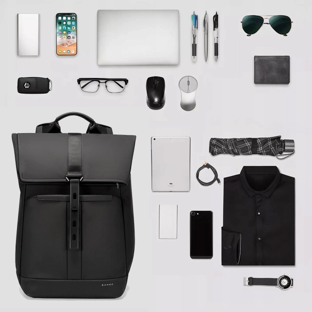 Bange wasserdichter Rucksack für 15,6-Zoll-Laptop, Stadtreisender, 45 x 30 x 16 cm, für Arbeit, Flugzeug, Herren, Damen, mit USB-Anschluss Schwarz