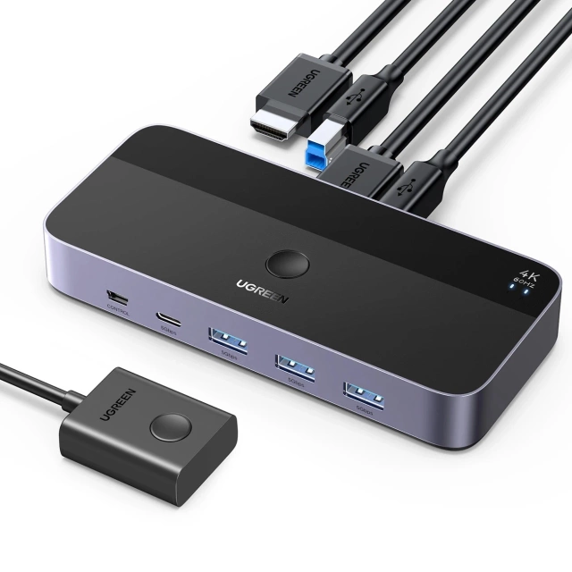 Przełącznik KVM Ugreen CM664 HDMI 4K 60Hz USB-C Pilot 2w1 5Gb/s Czarny