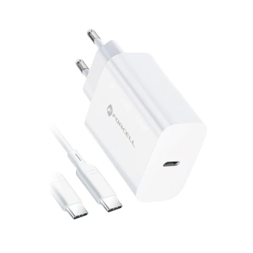 Szybka Ładowarka Forcell 25W PD QC 4.0 USB-C + kabel USB C do USB C biała