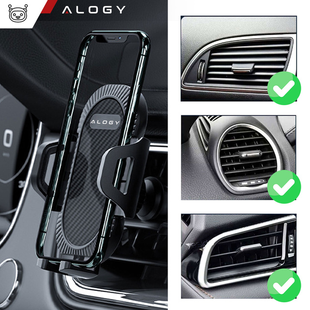 Alogy 3-in-1 car phone holder for the windshield for the dashboard grille Black