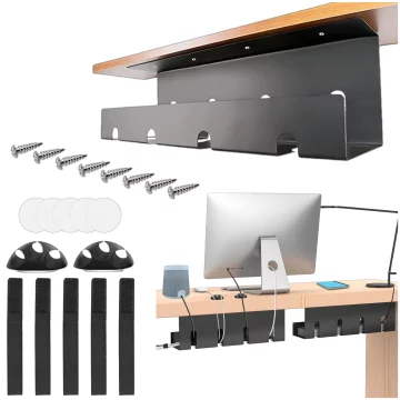Cable organizer under the tabletop, adjustable shelf for cables, desk strip, aluminum holder Alogy Black