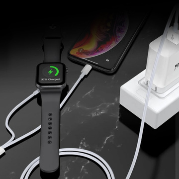 USB nabíjací kábel 2v1 magnetická indukčná nabíjačka pre Apple Watch Kábel pre iPhone Lightning Yesido CA70 2.4A 1.2m biely