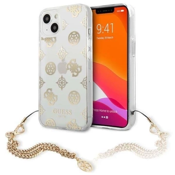 Guess GUHCP13SKSPEGO iPhone 13 mini 5,4 "złoty/zlaté pevné puzdro Peony Chain Collection