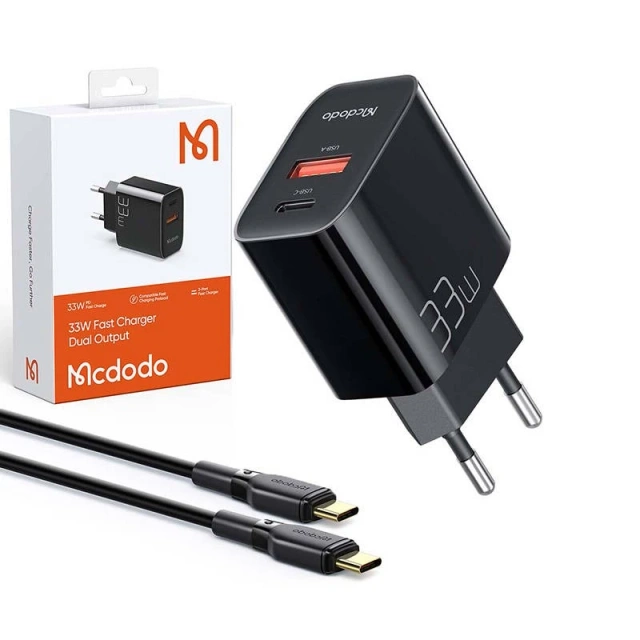 Mcdodo CH-0922 USB USB-C nástenná nabíjačka, 33W USB-C kábel (čierny)