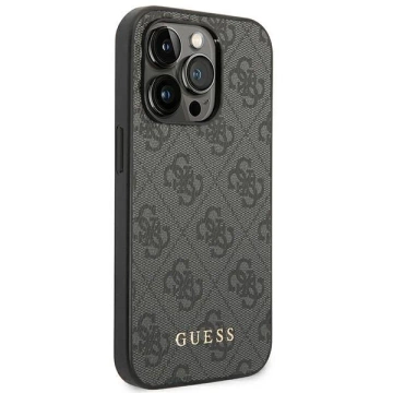 Pevné pouzdro Guess Do iPhone 14 Pro 6,1" Szary/Grey 4G kovové zlaté logo