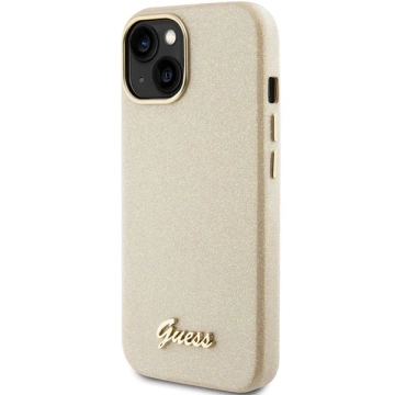 Etui Guess GUHCP15SPMGMCSD pre iPhone 15 6,1" zlatý/svetlo zlatý pevný obal Glitter Glossy Script