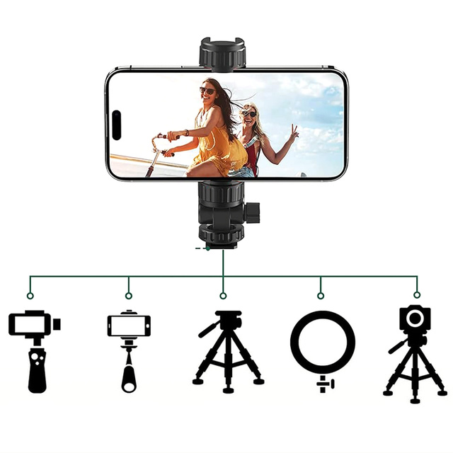 Držák telefonního adaptéru pro fotoaparát stativ fotoaparát 1/4 závit univerzální otočný selfie Black