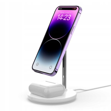 Магнітний бездротовий зарядний пристрій 2в1 QI 15 Вт 2в1 MagSafe для Apple iPhone AirPods білий