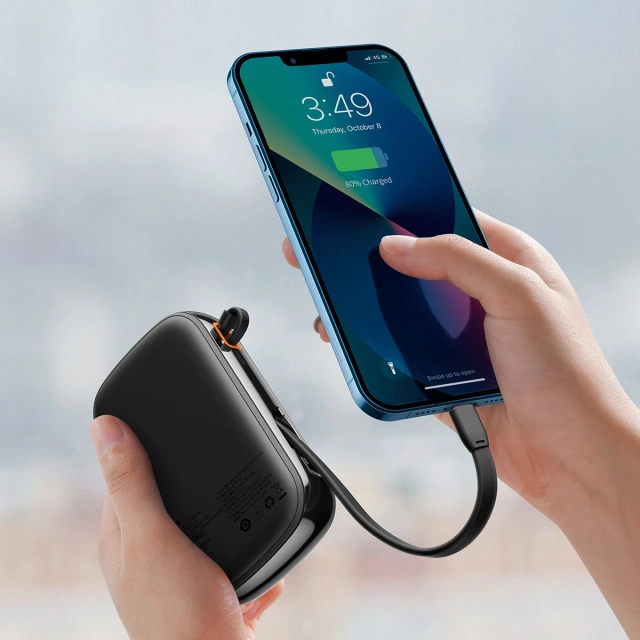 Powerbanka s rychlým nabíjením Baseus Qpow Digital Display 20000mAh 20W QC/PD/SCP/FCP s vestavěným Lightning kabelem černá