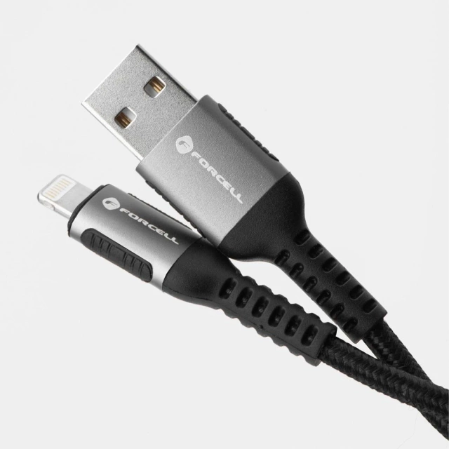 Кабель USB-A на Lightning 12 Вт 2 м, нейлон, Forcell, алюміній, білий