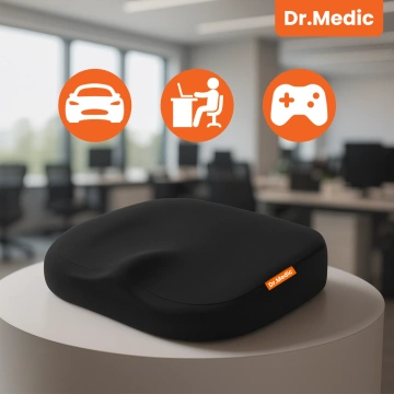 Ергономічна подушка для офісного сидіння DR.MEDIC ComfySeat™ з опорою для куприка для автомобільного офісного крісла, чорного кольору