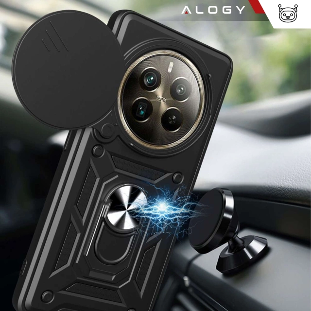 Puzdro pre Realme 12 Pro 5G / Realme 12 Pro Plus 5G pancierové posuvné puzdro Prstencový kryt Ochrana fotoaparátu Camshield Alogy Black
