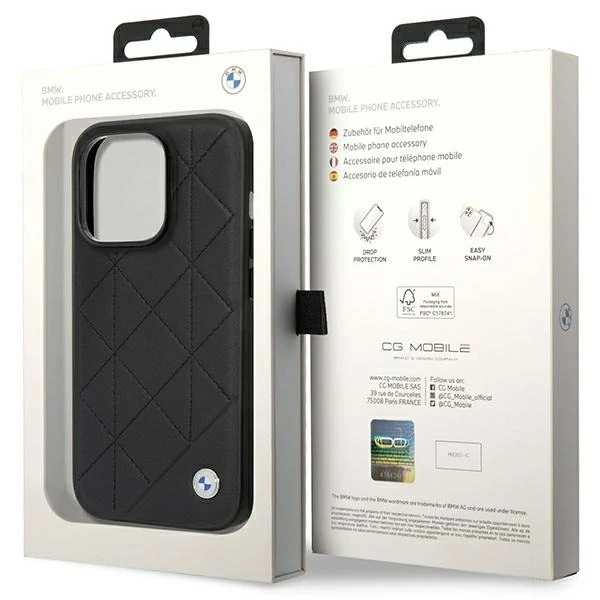 Чохол для телефону BMW BMHCP14L22RQDK для Apple iPhone 14 Pro 6.1" black/black Leather Quilted