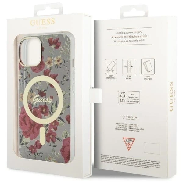 Etui Guess GUHMP14SHCFWSA pro iPhone 14 6,1" pevný obal Flower MagSafe
