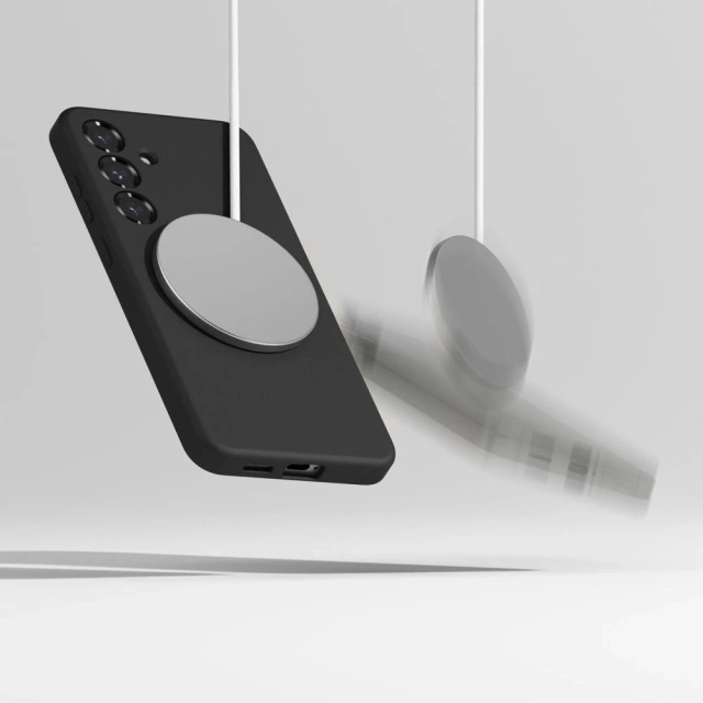 Silikónový kryt na Samsung Galaxy S25, čierny, s magnetickým krúžkom, MagSafe